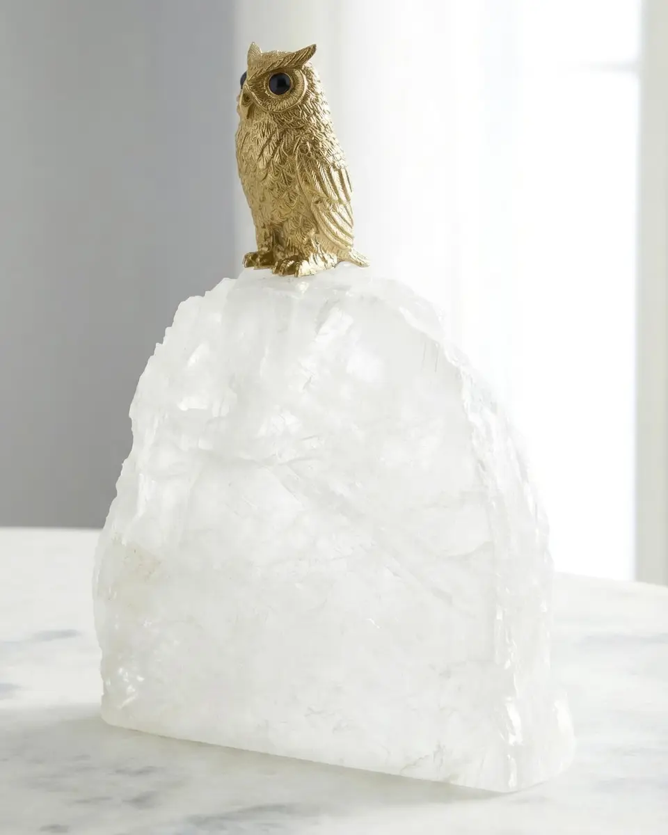 John-Richard Collection Perched Brass Owl Sculpture on Selenite, Large | Thumbnail 2 John-Richard Collection Perched Brass Owl Sculpture on Selenite, Large | Thumbnail 2