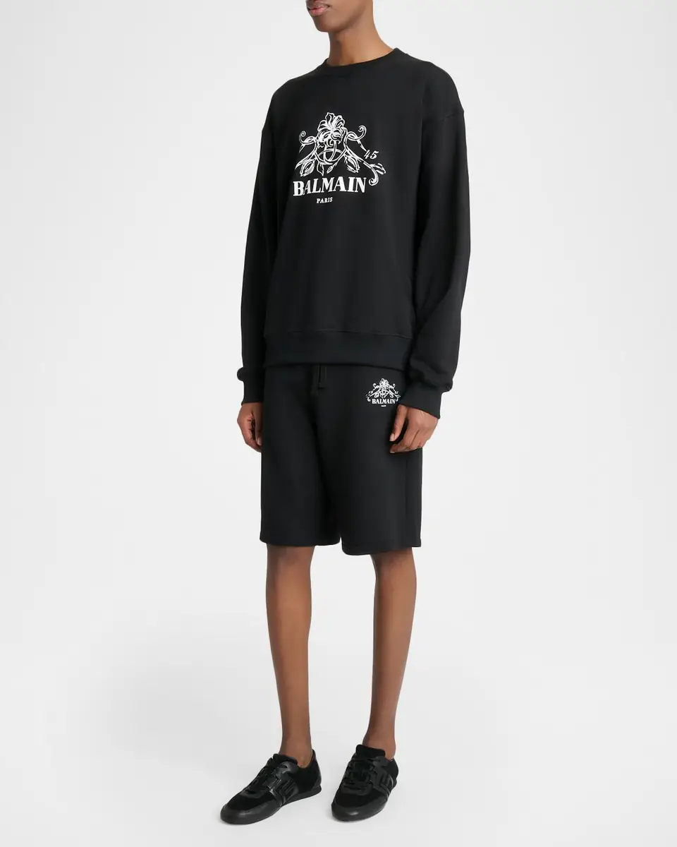Balmain Men's Floral Logo Crest Crewneck Sweatshirt | Thumbnail 2 Balmain Men's Floral Logo Crest Crewneck Sweatshirt | Thumbnail 2