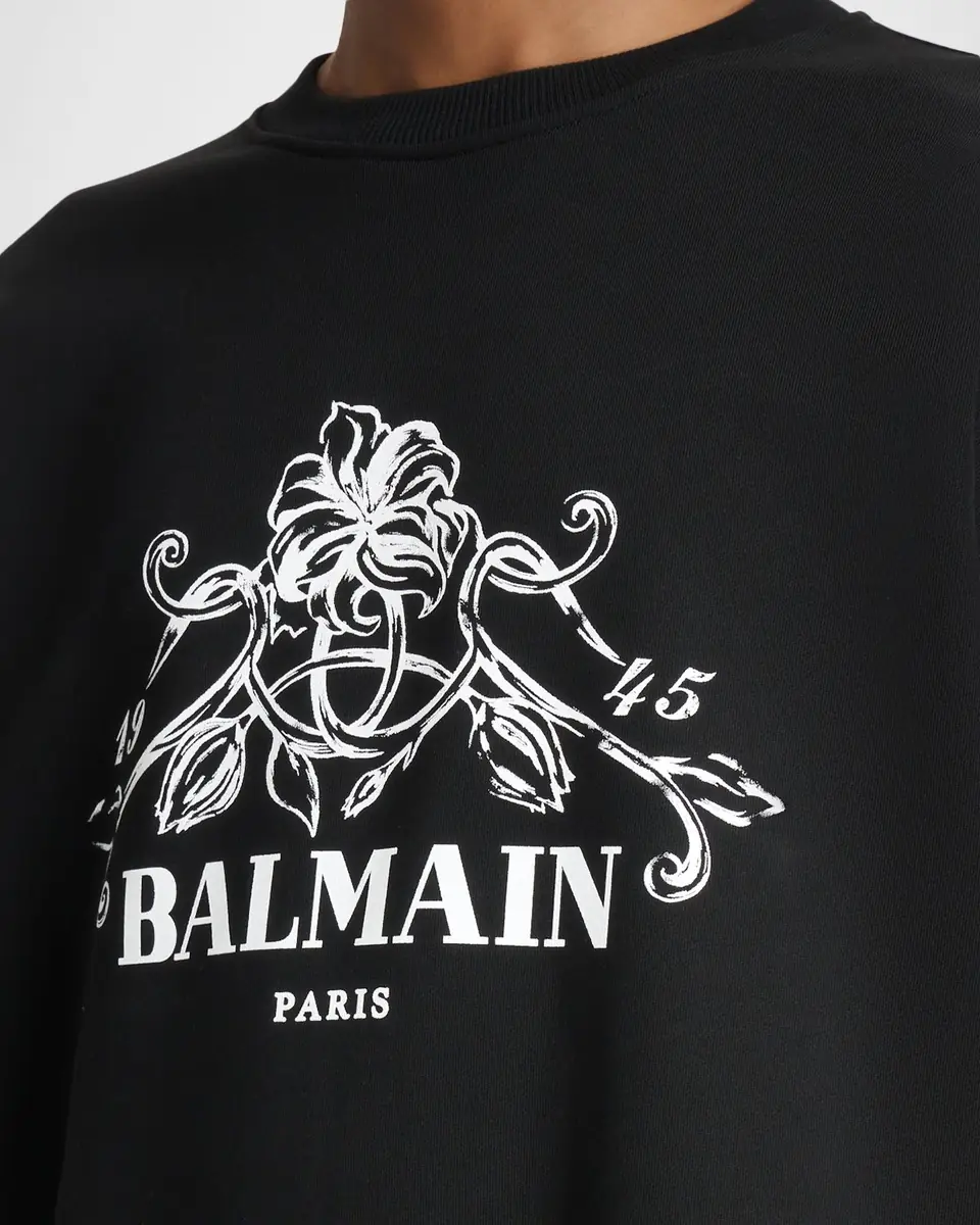 Balmain Men's Floral Logo Crest Crewneck Sweatshirt | Thumbnail 5 Balmain Men's Floral Logo Crest Crewneck Sweatshirt | Thumbnail 5