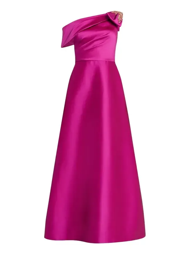Draped One-Shoulder Bow Gown