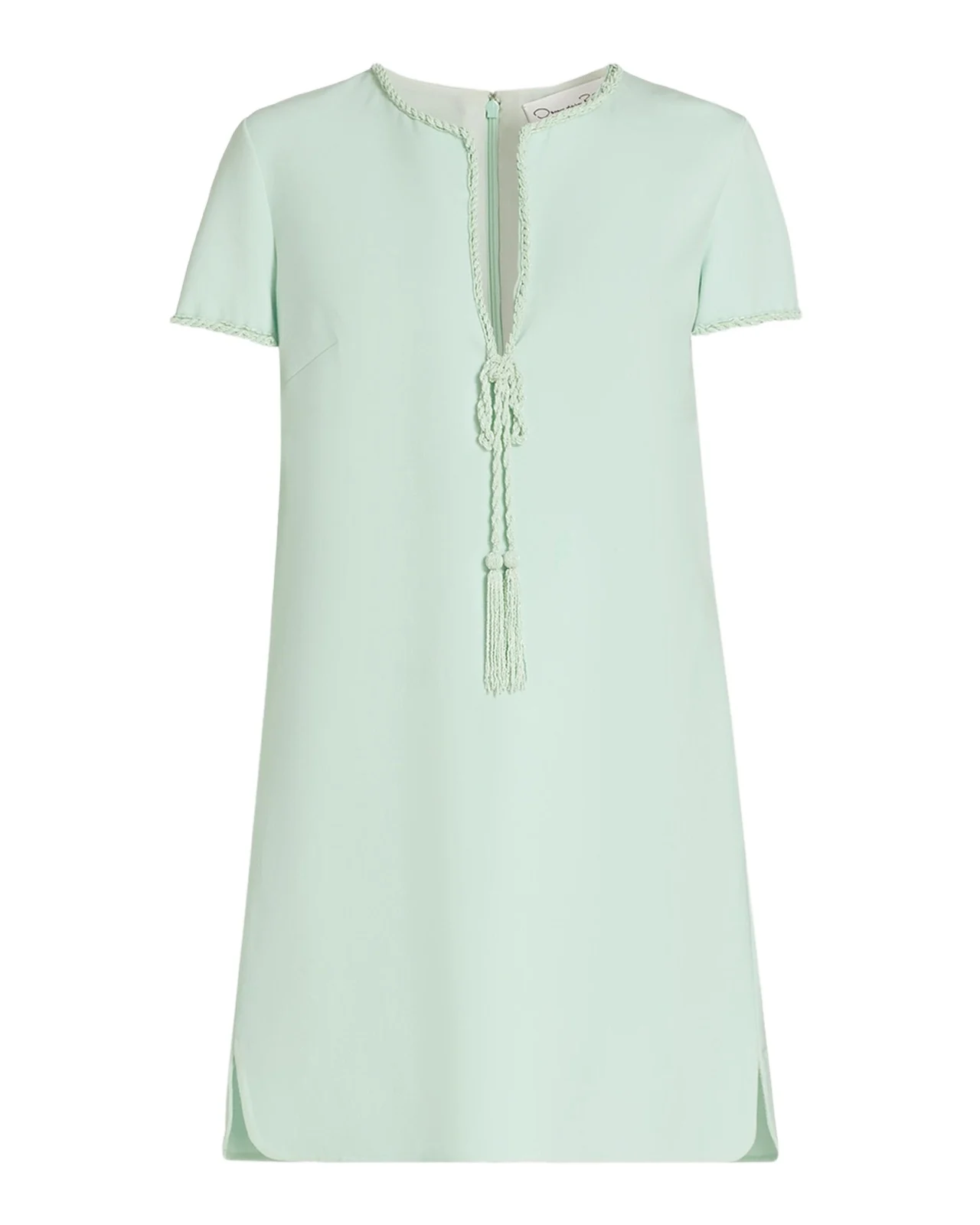 Oscar de la Renta Beaded Short-Sleeve Crepe Mini Dress