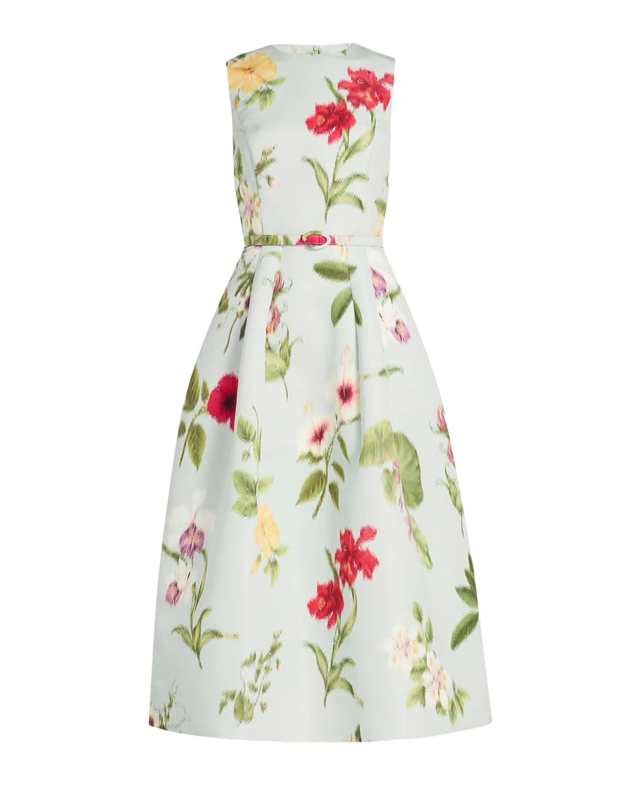 Chine Multi Floral-Print Belted Midi Dress Chine Multi Floral-Print Belted Midi Dress