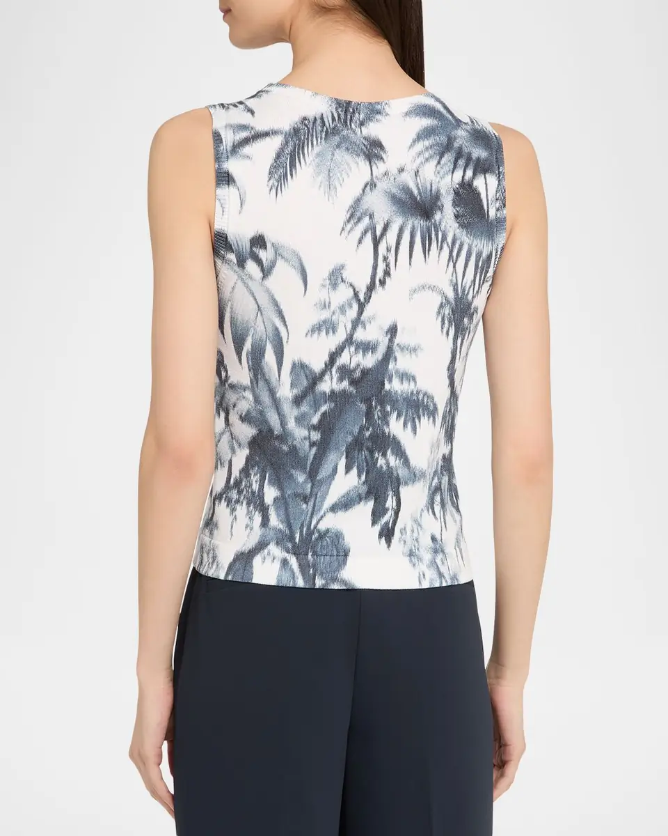 Oscar de la Renta Palm-Print Rib Sleeveless Sweater | Thumbnail 3 Oscar de la Renta Palm-Print Rib Sleeveless Sweater | Thumbnail 3