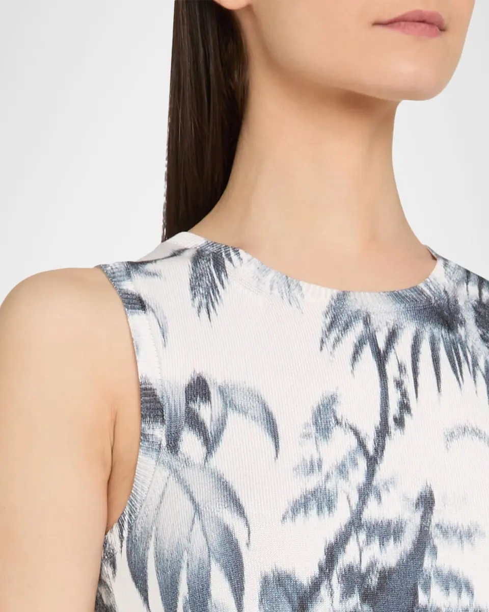 Oscar de la Renta Palm-Print Rib Sleeveless Sweater | Thumbnail 5 Oscar de la Renta Palm-Print Rib Sleeveless Sweater | Thumbnail 5