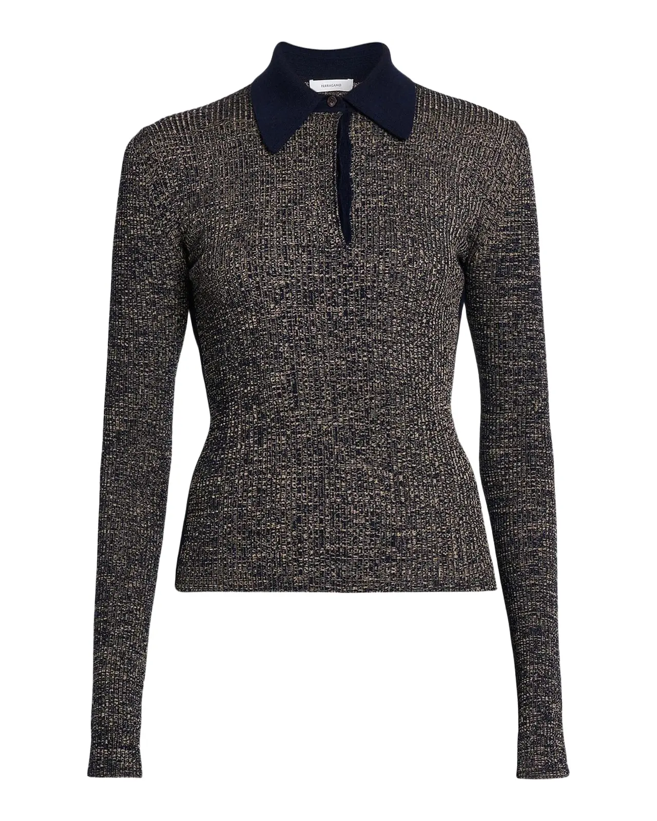 Ferragamo Linen Rib Long-Sleeve Polo Sweater