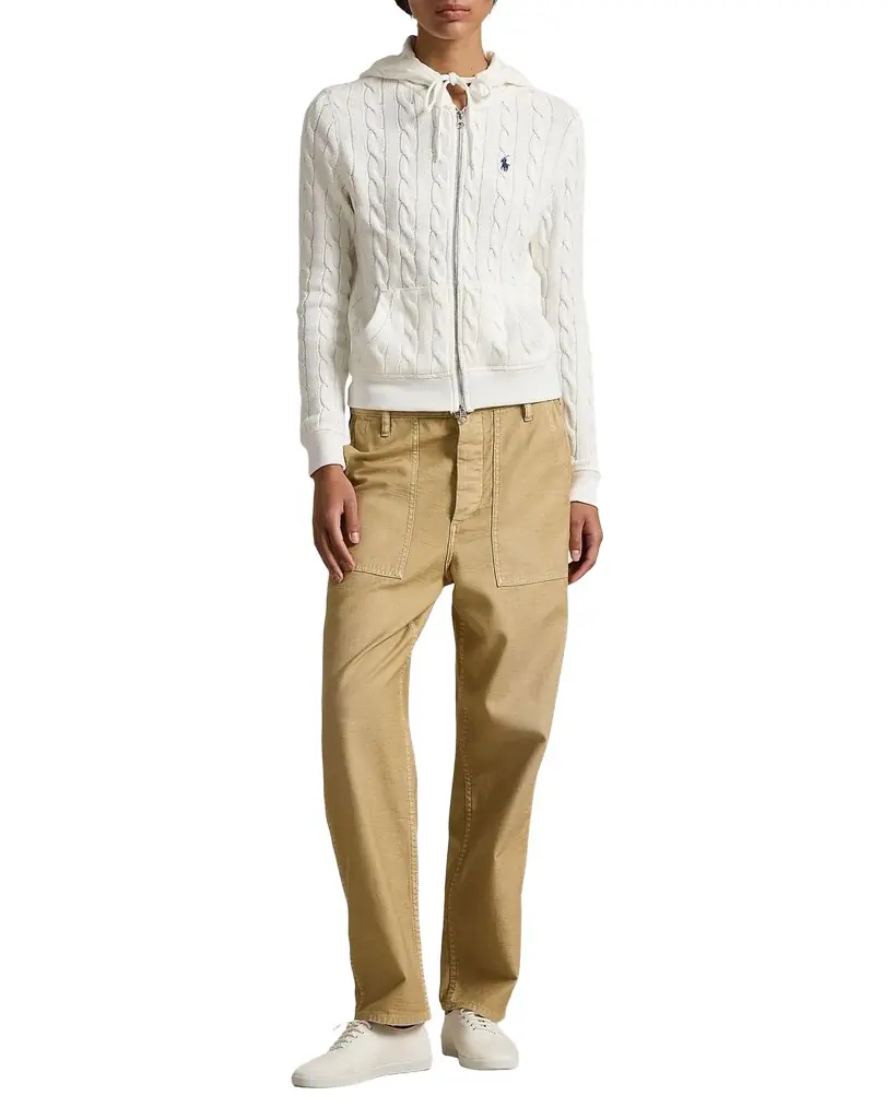 Cable-Knit Zip-Front Cotton Hooded Sweater