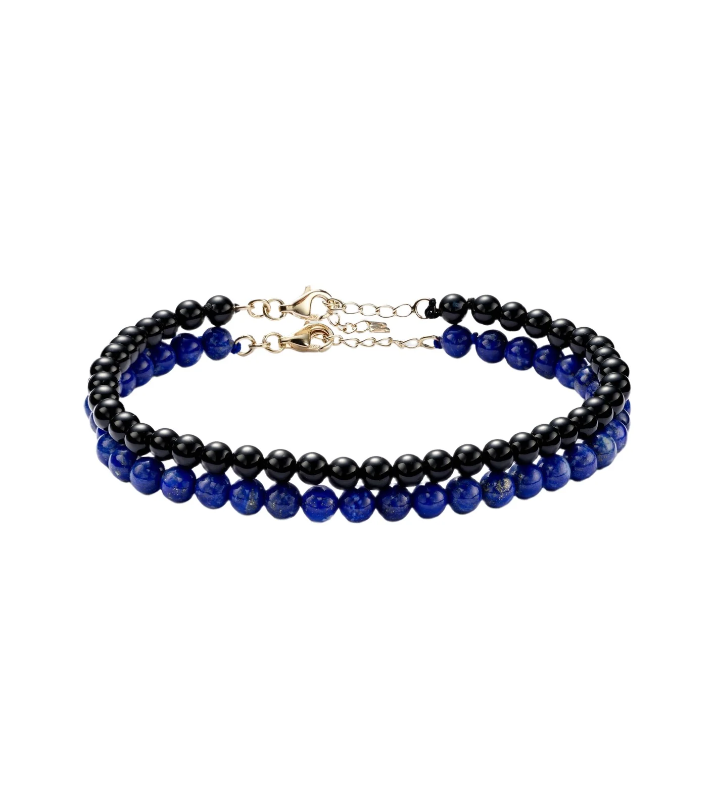 Set of 2 14kt gold beaded bracelets with lapis lazuli and onyx Set of 2 14kt gold beaded bracelets with lapis lazuli and onyx