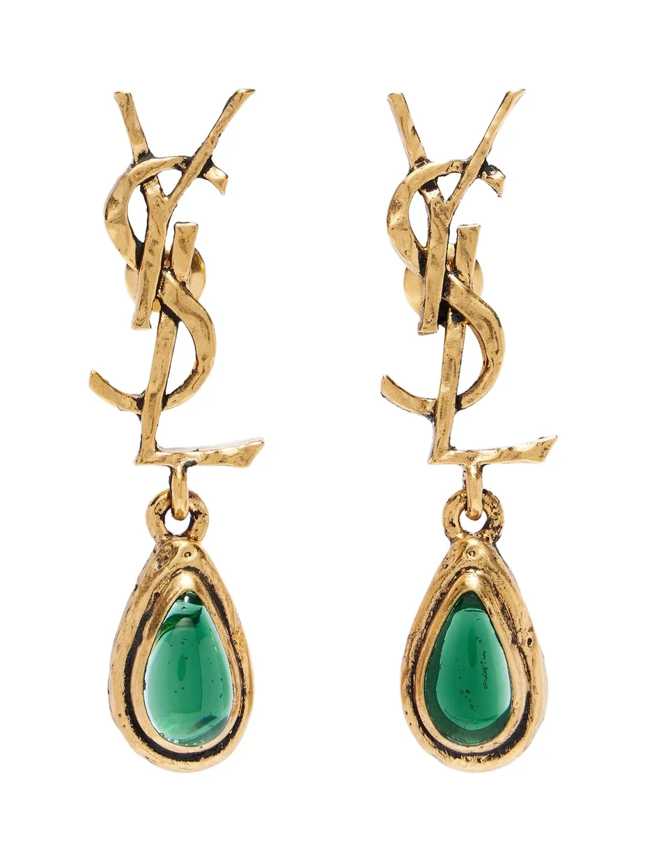 Saint Laurent Cassandre embellished drop earrings