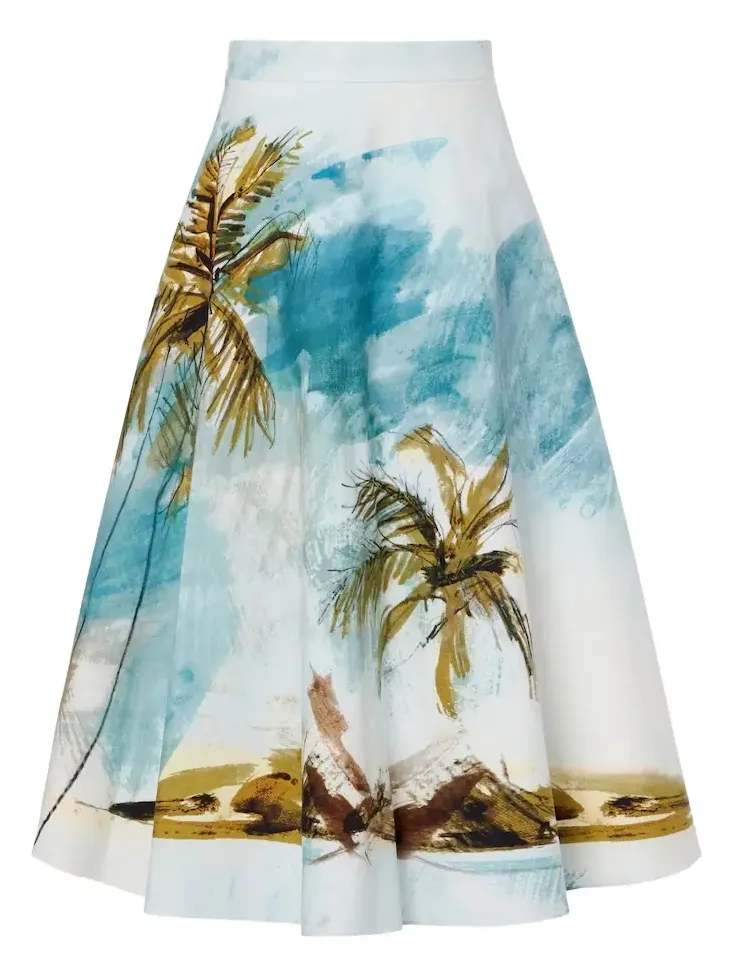Printed cotton-blend poplin midi skirt Printed cotton-blend poplin midi skirt