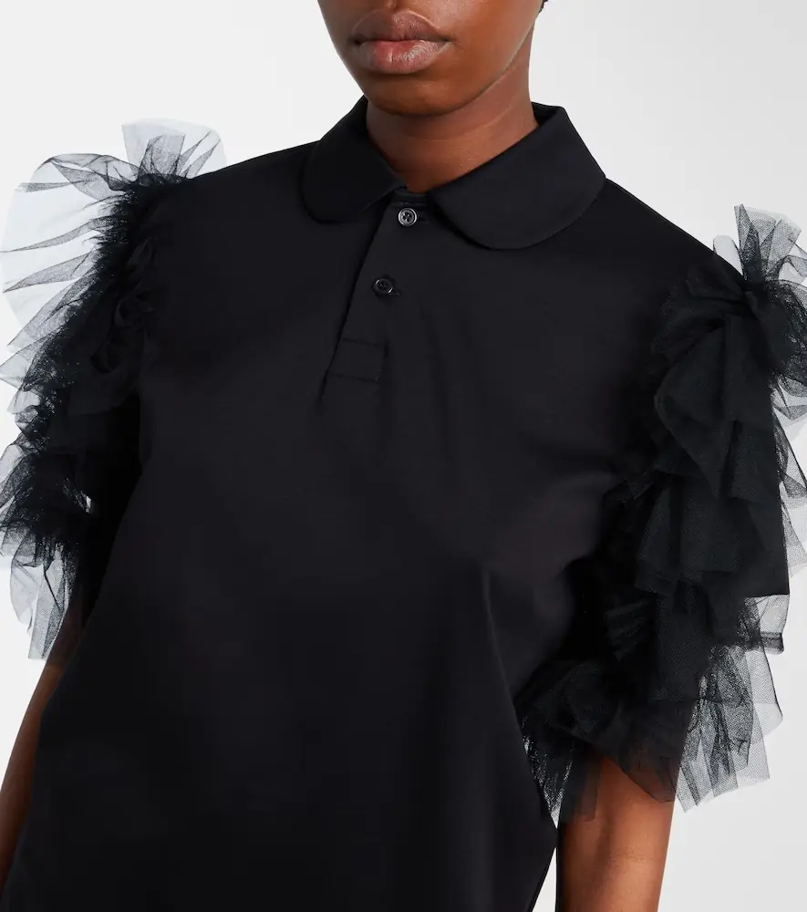 NOIR KEI NINOMIYA Tulle-trimmed cotton polo shirt | Thumbnail 3 NOIR KEI NINOMIYA Tulle-trimmed cotton polo shirt | Thumbnail 3