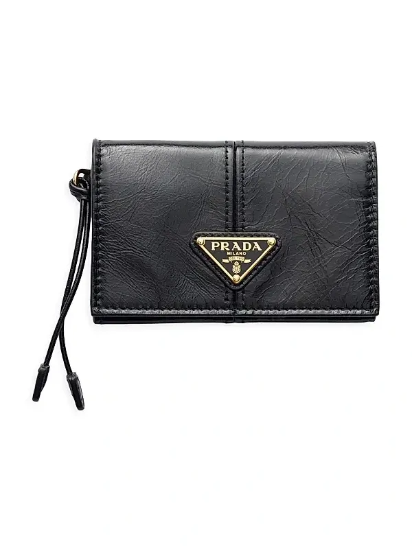 Women's Leather Card Holder with Flap - Black Women's Leather Card Holder with Flap - Black