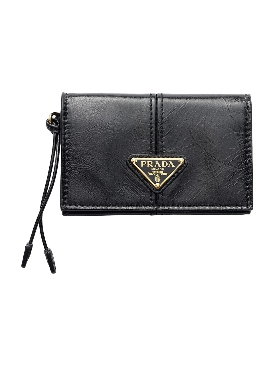 Prada Women's Leather Card Holder with Flap - Black