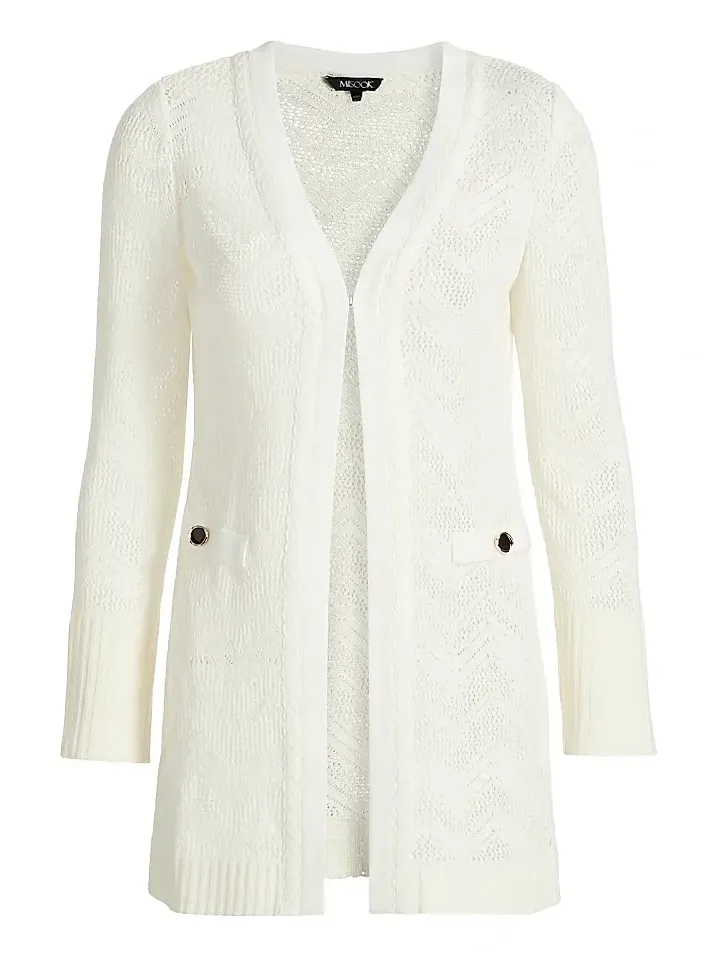 Women's Pointelle Braided Crochet Longline Cardigan