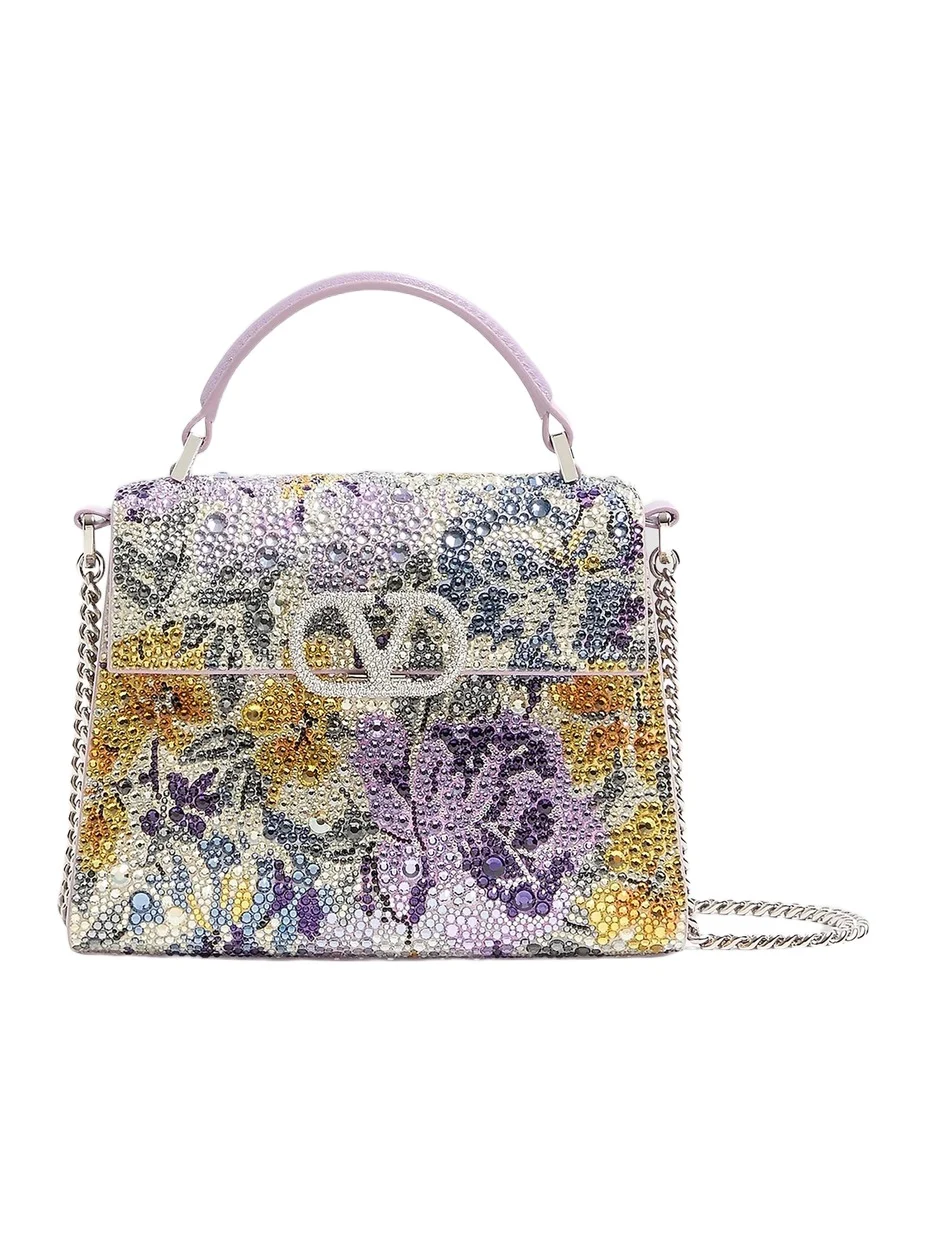 Women's VSling Mini Top Handle Bag with Flowerism Rhinestone Motif