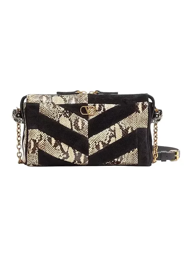 Women's Panthea Small Crossbody Bag in Python and Suede - Beige Black Women's Panthea Small Crossbody Bag in Python and Suede - Beige Black