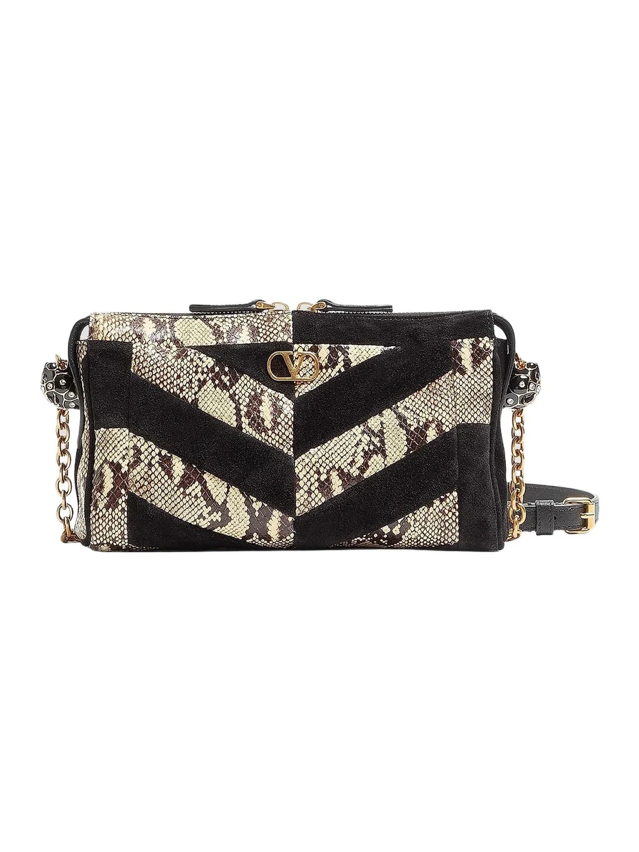 Valentino Women's Panthea Small Crossbody Bag in Python and Suede - Beige Black