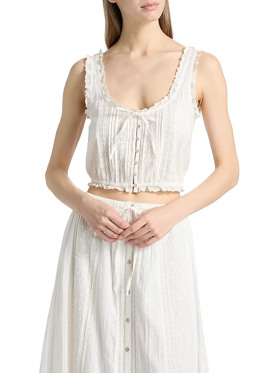 LoveShackFancy Women's Blyss Lace-Trim Cotton Crop Top | Thumbnail 3 LoveShackFancy Women's Blyss Lace-Trim Cotton Crop Top | Thumbnail 3