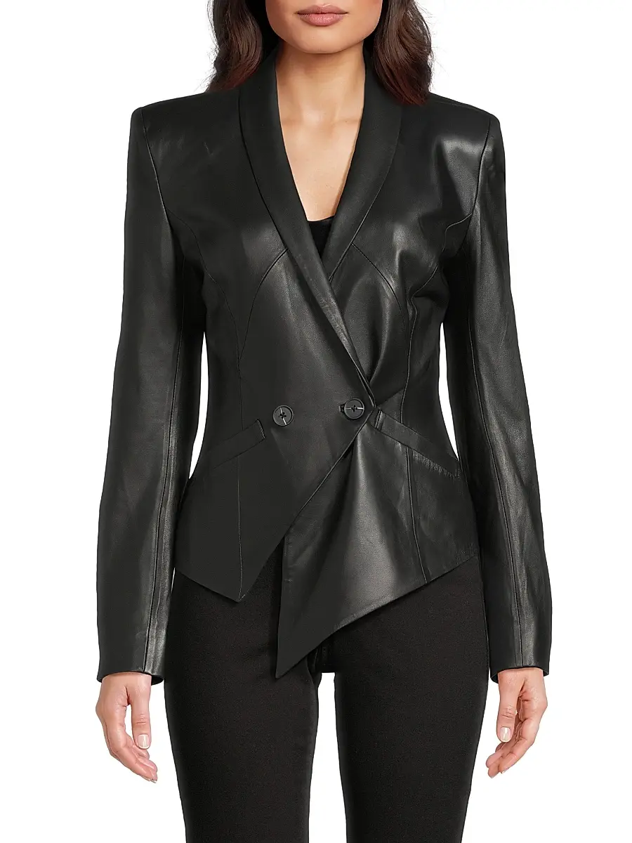 Undra Celeste Women's Vintage Double-Breasted Leather Blazer | Thumbnail 3 Undra Celeste Women's Vintage Double-Breasted Leather Blazer | Thumbnail 3