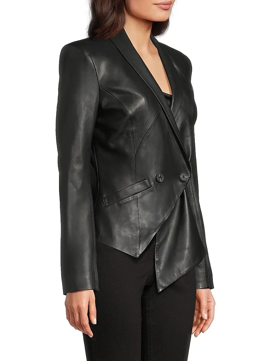 Undra Celeste Women's Vintage Double-Breasted Leather Blazer | Thumbnail 4 Undra Celeste Women's Vintage Double-Breasted Leather Blazer | Thumbnail 4