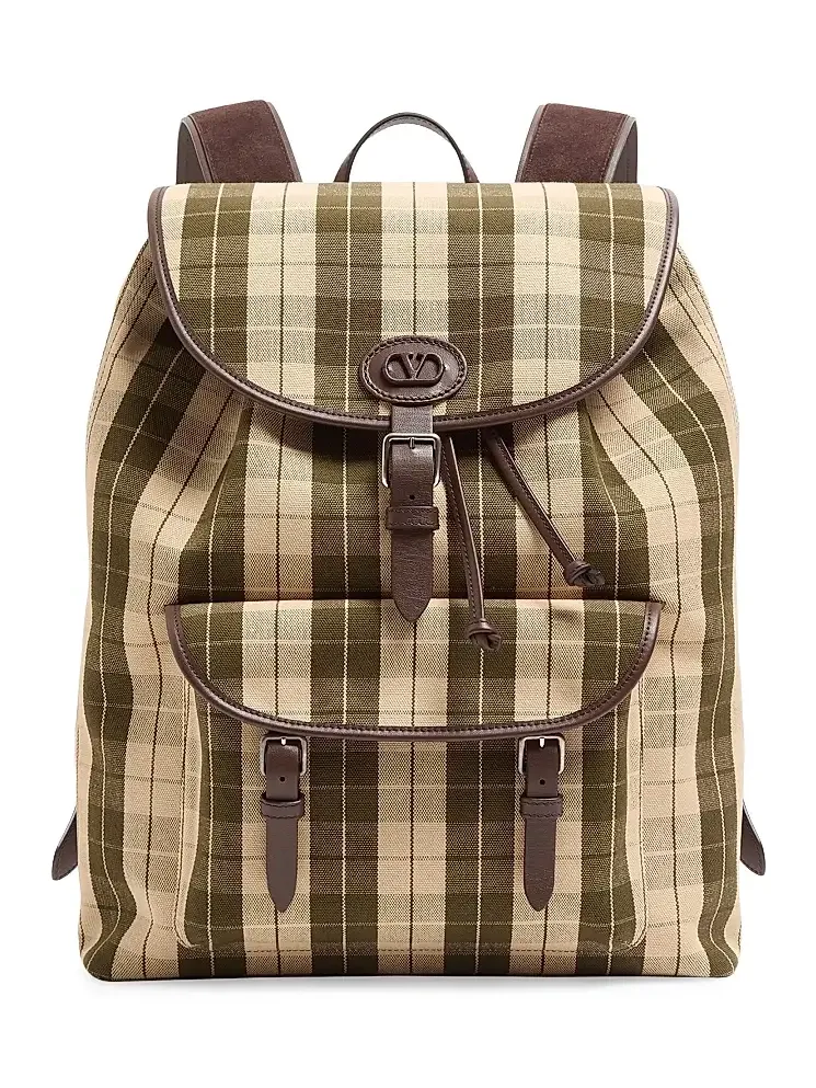 Valentino Men's Antibes Backpack in Check Fabric - Green Beige