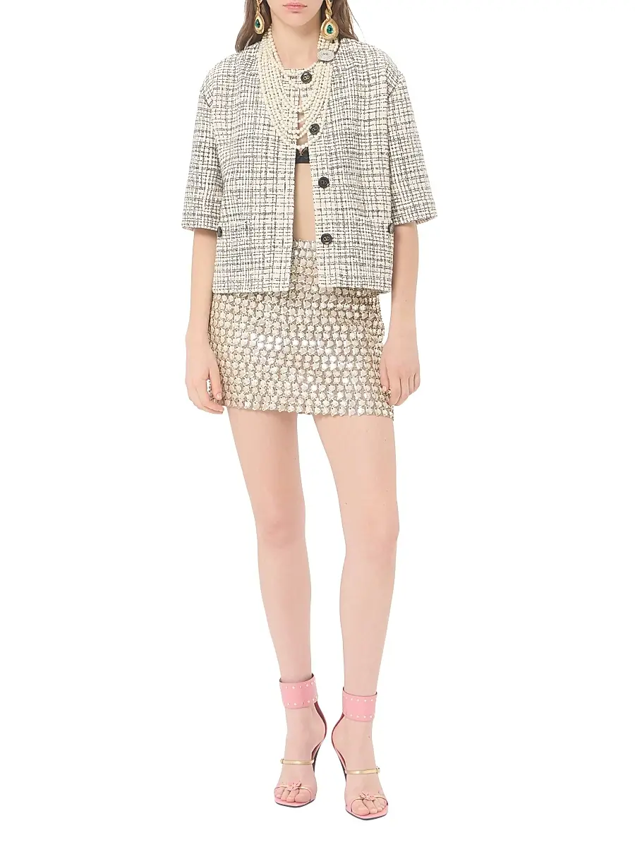 Valentino Women's Mini Skirt in Embroidered Organza - Silver | Thumbnail 2 Valentino Women's Mini Skirt in Embroidered Organza - Silver | Thumbnail 2