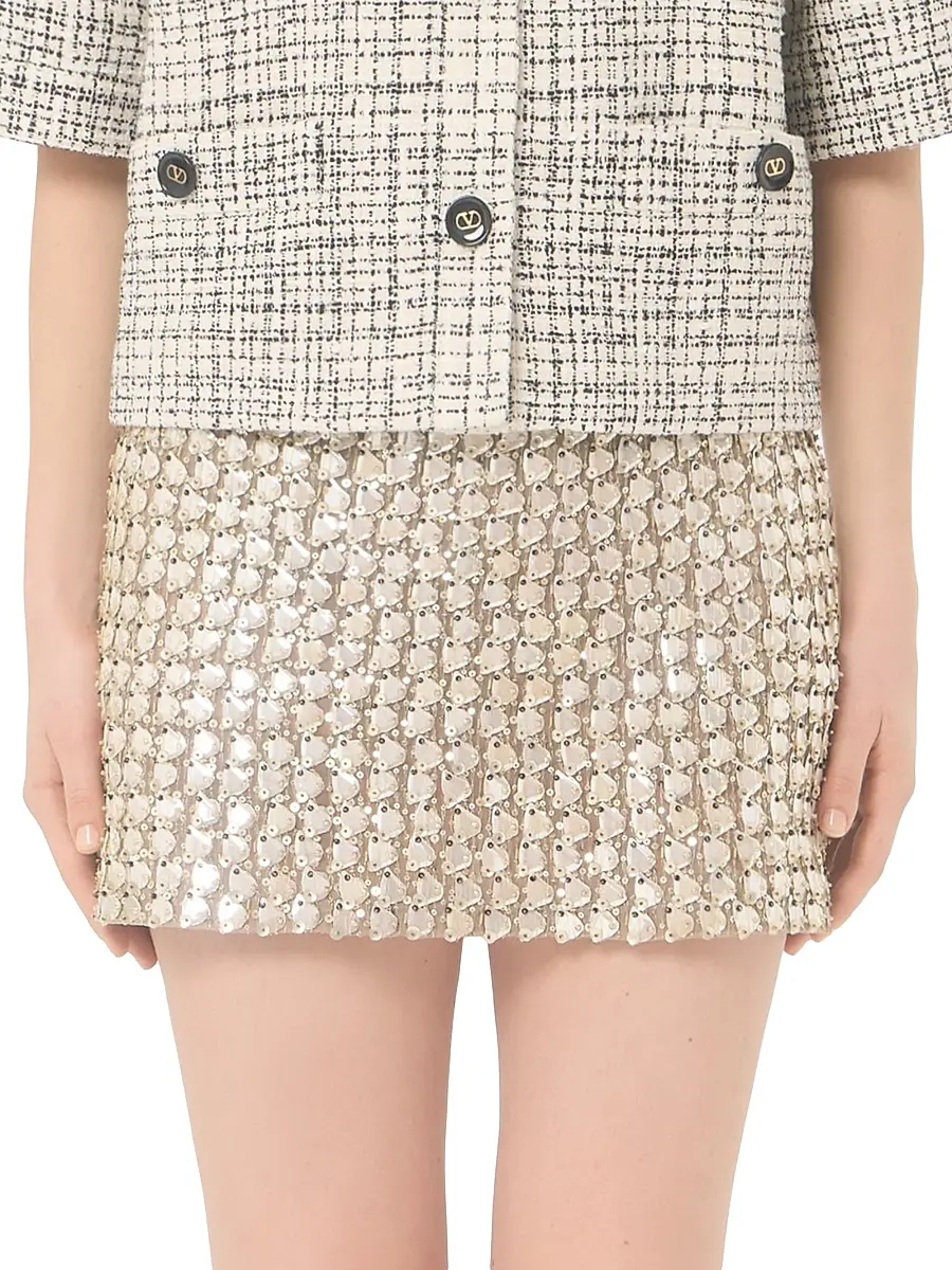 Valentino Women's Mini Skirt in Embroidered Organza - Silver | Thumbnail 3 Valentino Women's Mini Skirt in Embroidered Organza - Silver | Thumbnail 3