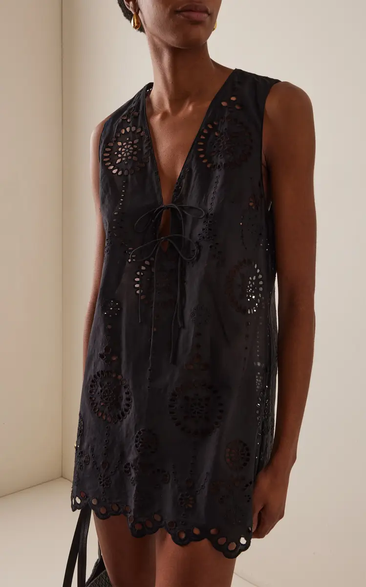 Matteau Broderie Anglise Cotton Tie Mini Dress | Thumbnail 3 Matteau Broderie Anglise Cotton Tie Mini Dress | Thumbnail 3