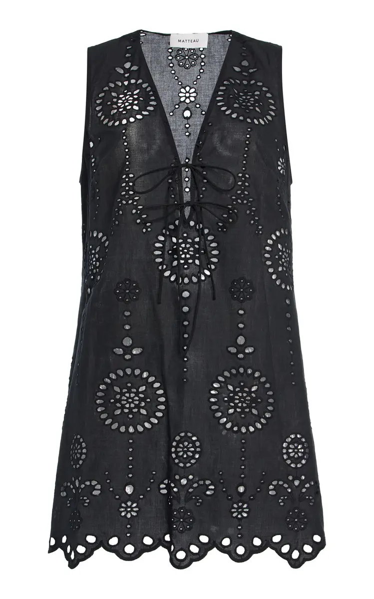 Matteau Broderie Anglise Cotton Tie Mini Dress | Image 1 Matteau Broderie Anglise Cotton Tie Mini Dress | Image 1