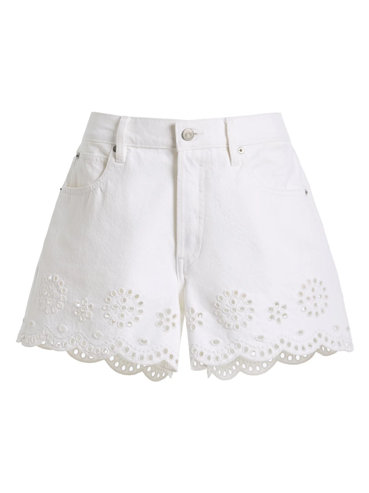 Frame The Long Hang Eyelet Cotton Shorts