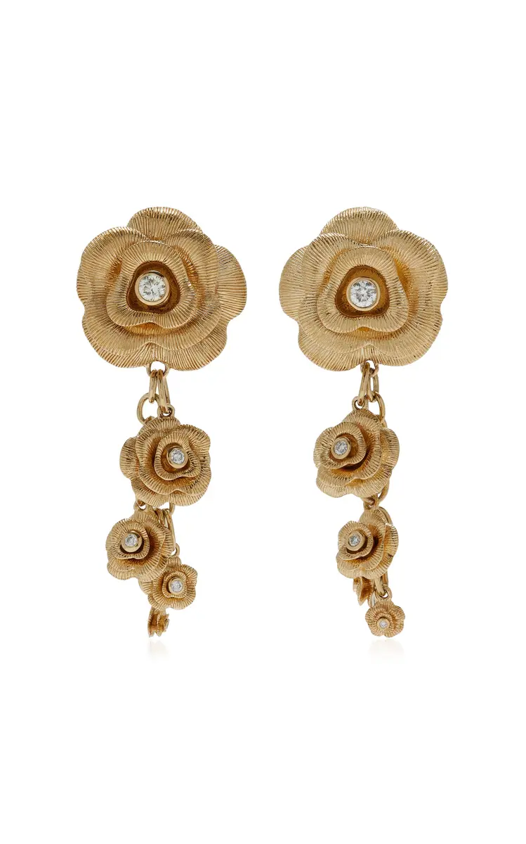 Sydney Evan Rose 14K Gold Diamond Drop Earrings | Thumbnail 4 Sydney Evan Rose 14K Gold Diamond Drop Earrings | Thumbnail 4