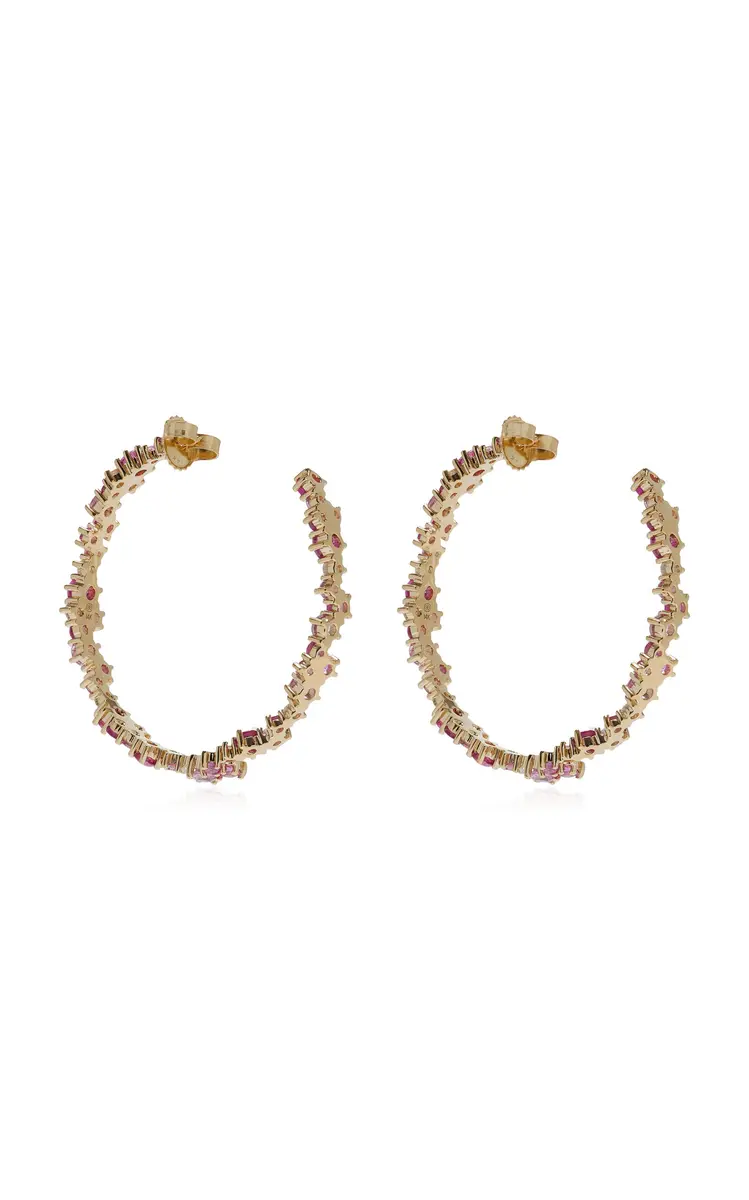 Sydney Evan Large Cocktail 14K Gold Diamond and Sapphire Hoop Earrings | Thumbnail 3 Sydney Evan Large Cocktail 14K Gold Diamond and Sapphire Hoop Earrings | Thumbnail 3