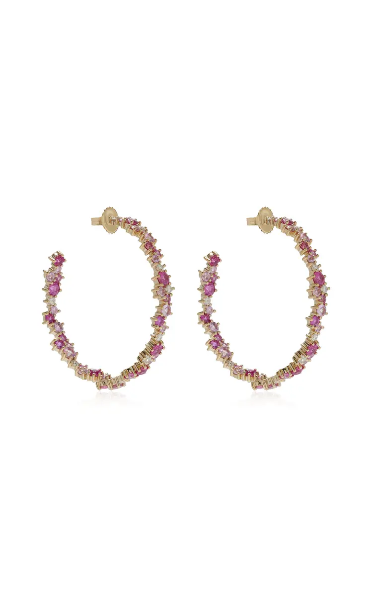 Sydney Evan Large Cocktail 14K Gold Diamond and Sapphire Hoop Earrings | Thumbnail 5 Sydney Evan Large Cocktail 14K Gold Diamond and Sapphire Hoop Earrings | Thumbnail 5