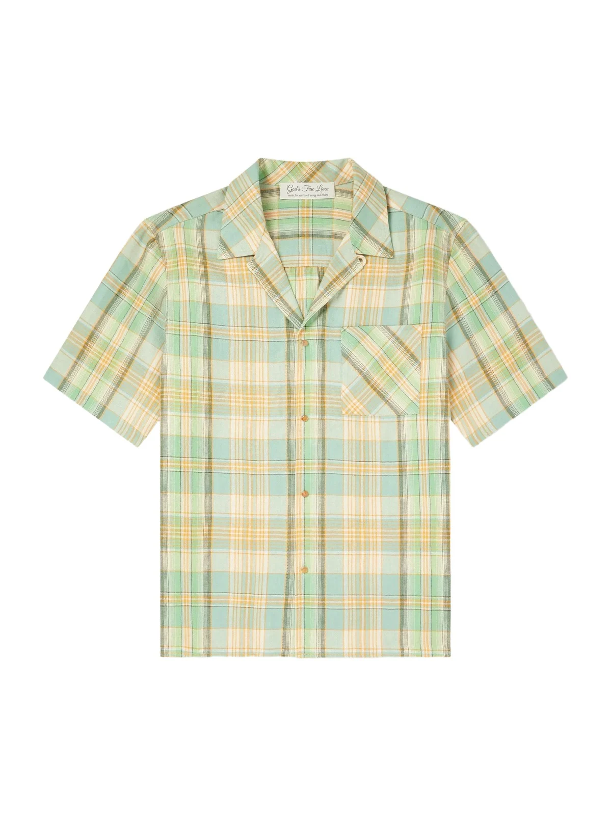 Convertible-Collar Checked Linen Shirt - Men