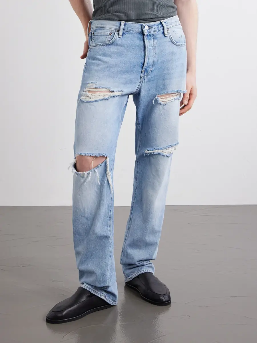 Acne Studios Ripped Straight-Leg Cotton Jeans - Men | Thumbnail 3 Acne Studios Ripped Straight-Leg Cotton Jeans - Men | Thumbnail 3
