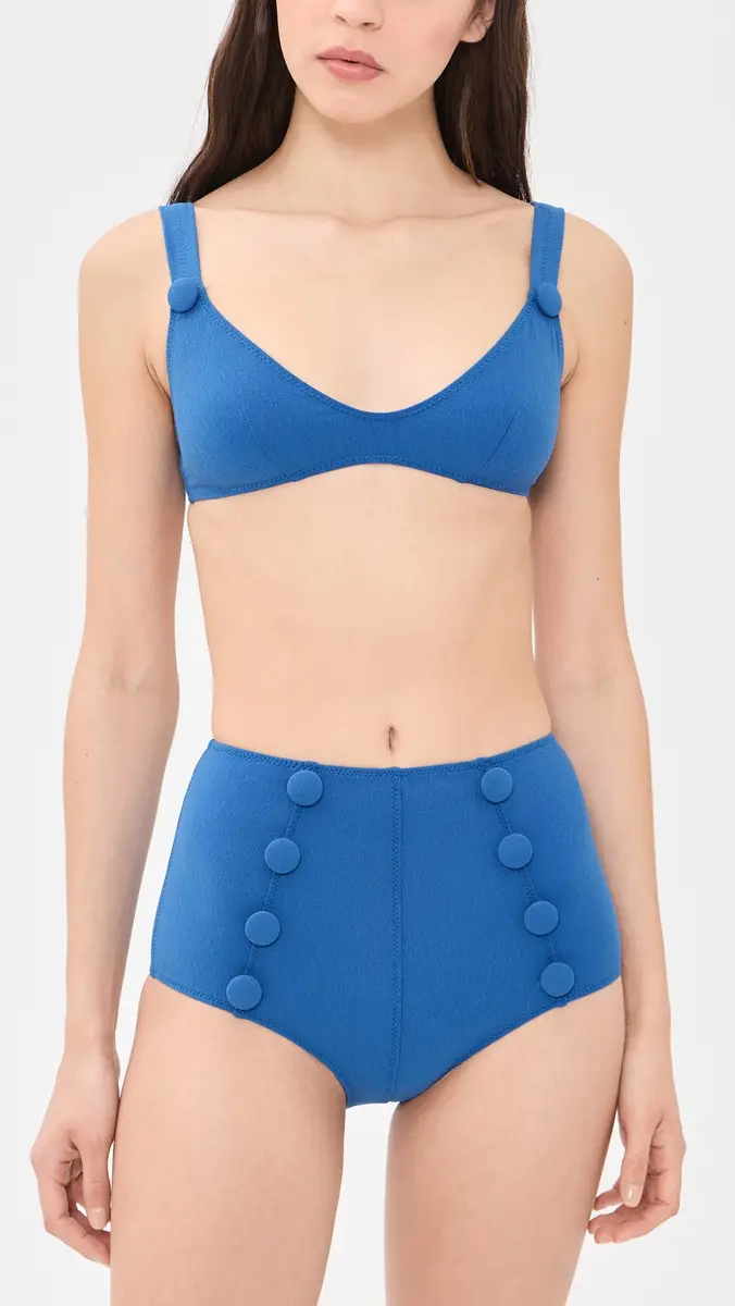 Lisa Marie Fernandez Magdalena High Waist Bikini Set Cobalt Blue Crepe | Thumbnail 5