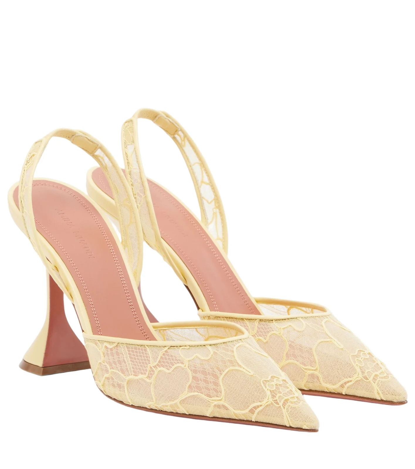 Amina Muaddi Holli leather-trimmed lace slingback pumps