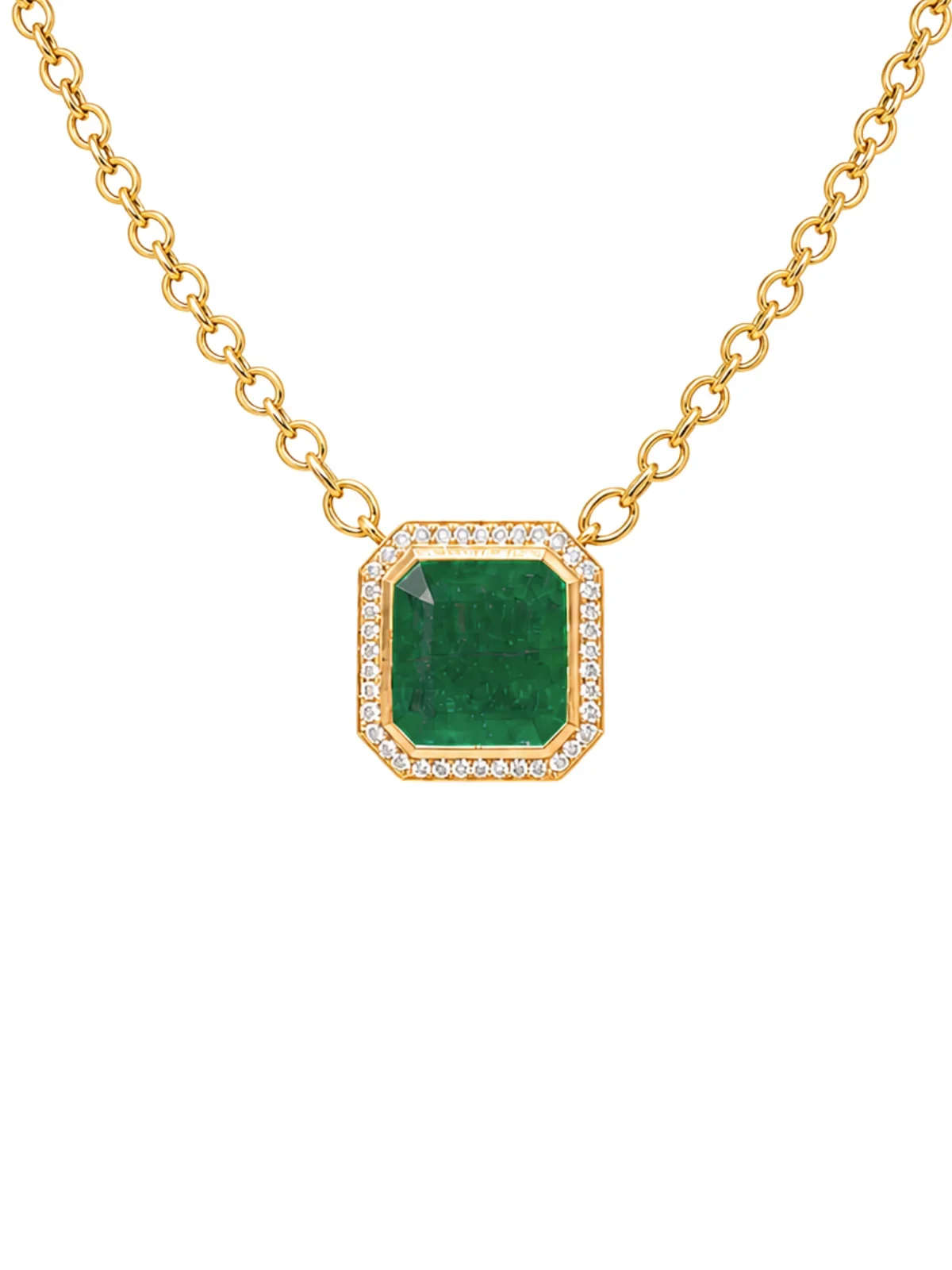 0.49ct Diamond Emerald 14K Gold Bezel Pendant