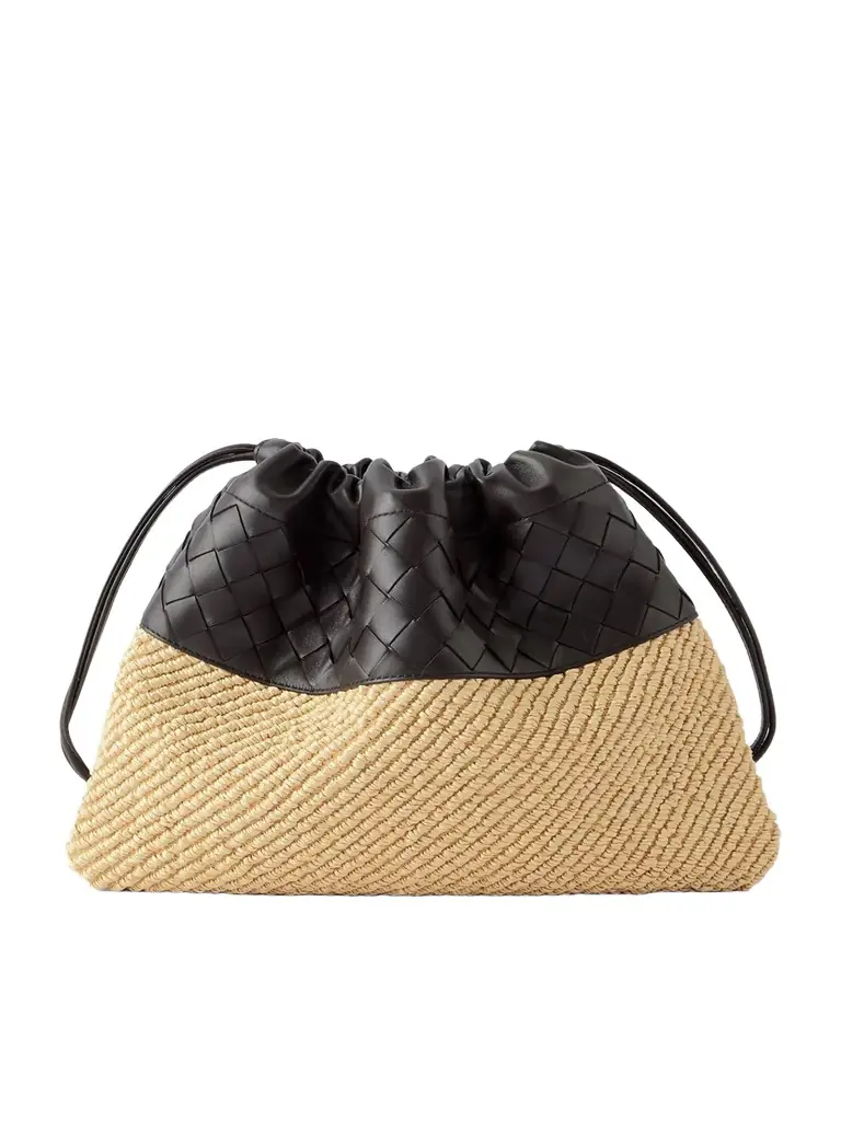 Bottega Veneta Dustbag Medium Intrecciato Leather And Raffia Clutch | Image 1 Bottega Veneta Dustbag Medium Intrecciato Leather And Raffia Clutch | Image 1