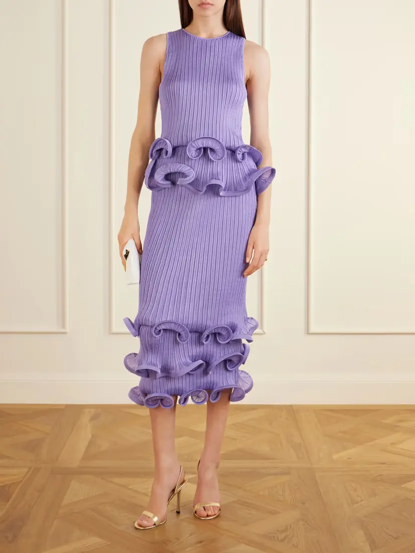 Carolina Herrera Tiered Ruffled Ribbed-knit Midi Skirt | Thumbnail 2 Carolina Herrera Tiered Ruffled Ribbed-knit Midi Skirt | Thumbnail 2