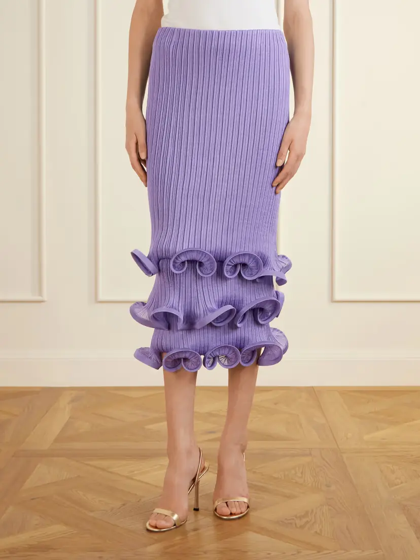 Carolina Herrera Tiered Ruffled Ribbed-knit Midi Skirt | Thumbnail 3 Carolina Herrera Tiered Ruffled Ribbed-knit Midi Skirt | Thumbnail 3