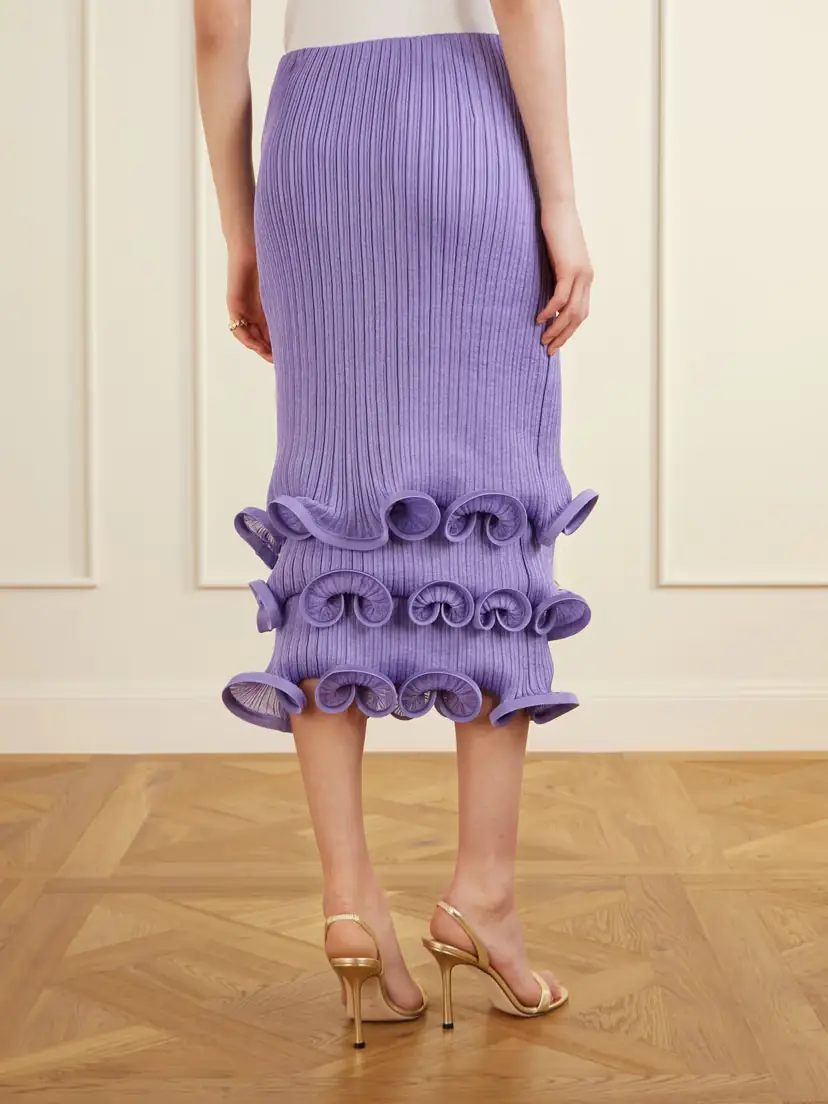 Carolina Herrera Tiered Ruffled Ribbed-knit Midi Skirt | Thumbnail 4 Carolina Herrera Tiered Ruffled Ribbed-knit Midi Skirt | Thumbnail 4