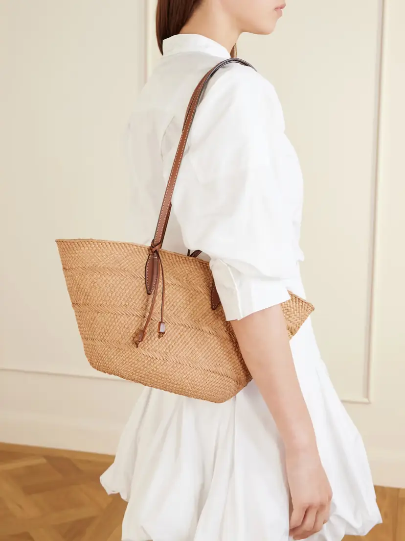 Hunting Season Trapeze Basket Leather-trimmed Raffia Tote | Thumbnail 2