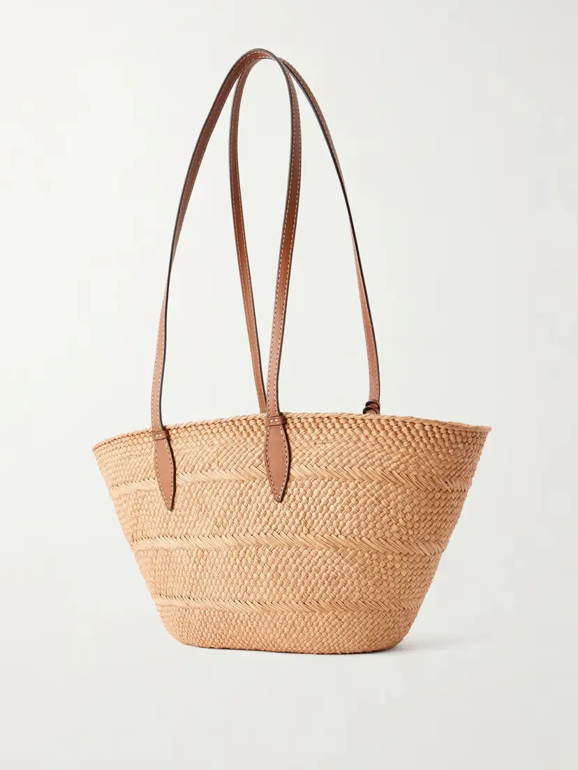 Hunting Season Trapeze Basket Leather-trimmed Raffia Tote | Thumbnail 4
