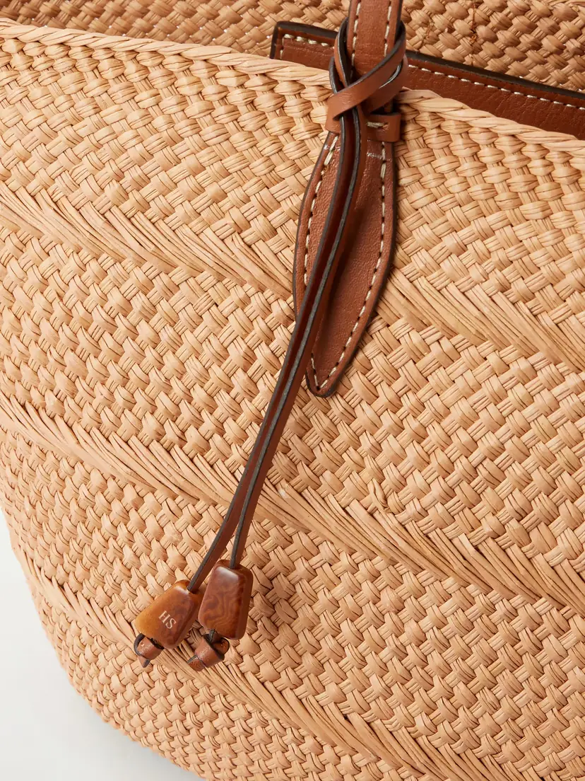 Hunting Season Trapeze Basket Leather-trimmed Raffia Tote | Thumbnail 5
