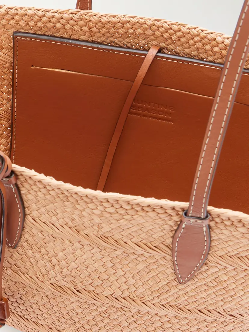 Hunting Season Trapeze Basket Leather-trimmed Raffia Tote | Thumbnail 6