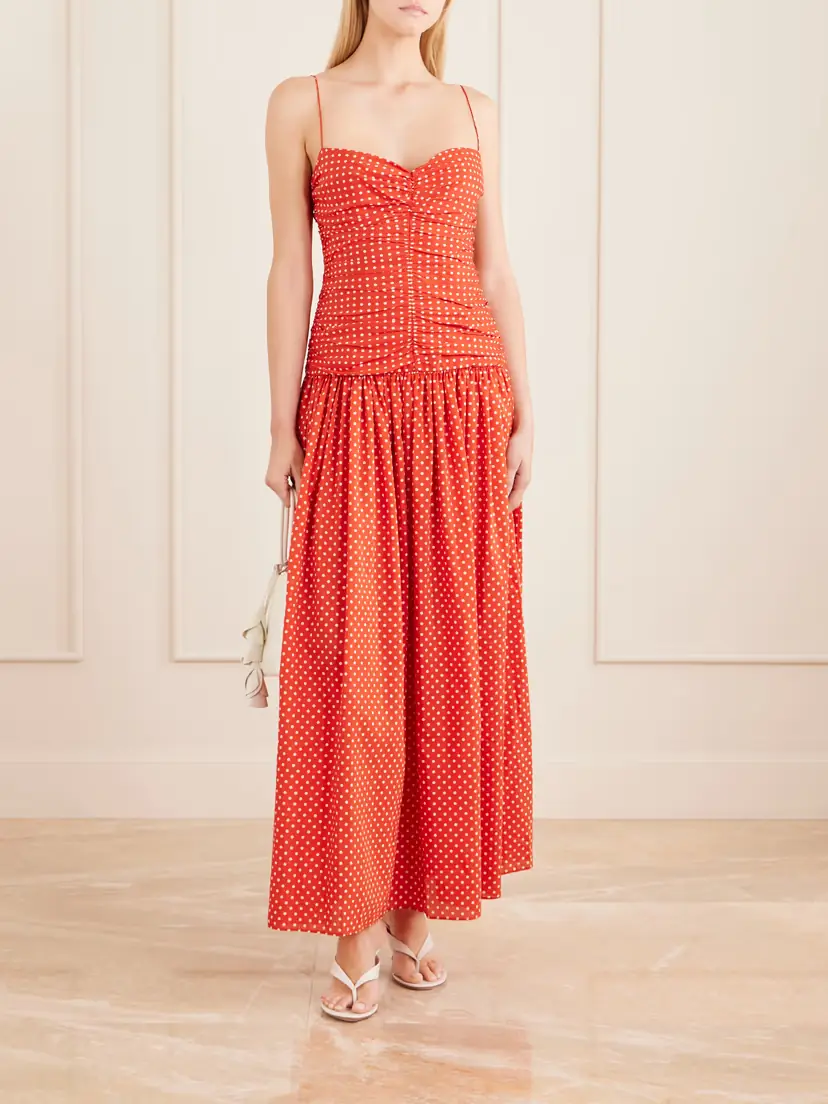 Matteau Gathered Polka-dot Organic Cotton And Silk-blend Midi Dress | Thumbnail 2 Matteau Gathered Polka-dot Organic Cotton And Silk-blend Midi Dress | Thumbnail 2