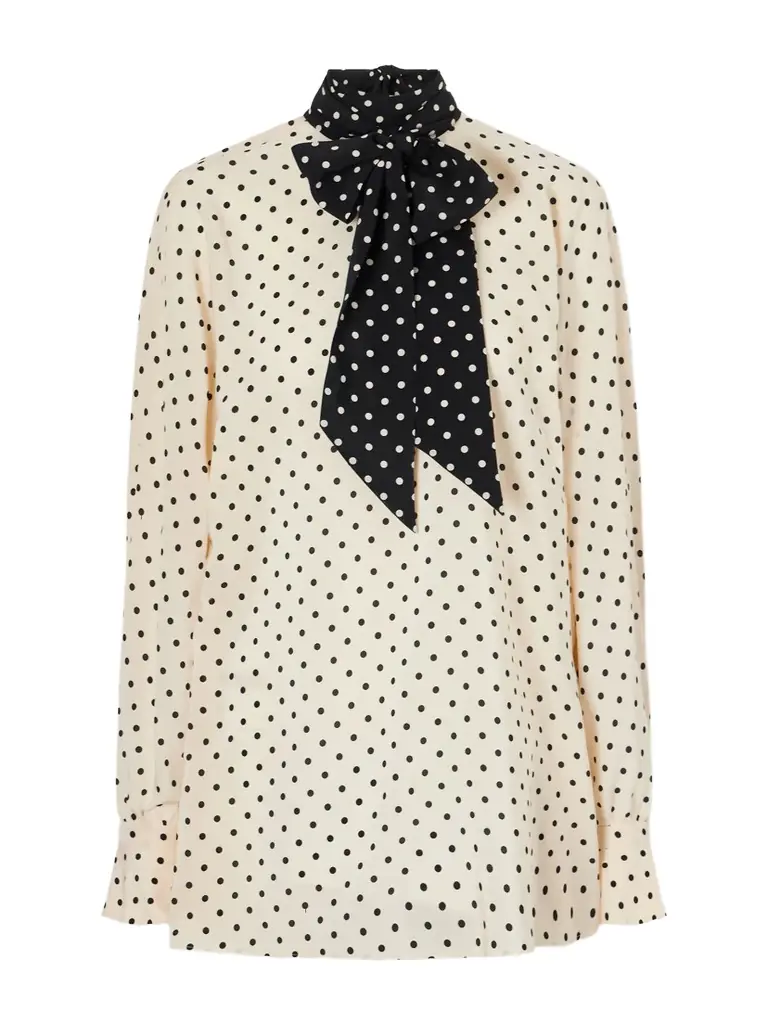 Valentino Garavani Scarf-detailed Polka-dot Silk Crepe De Chine Blouse | Image 1 Valentino Garavani Scarf-detailed Polka-dot Silk Crepe De Chine Blouse | Image 1