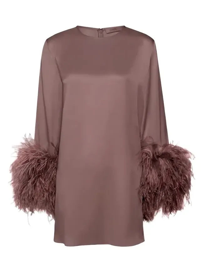 Satin Shift Dress With Feathers Satin Shift Dress With Feathers