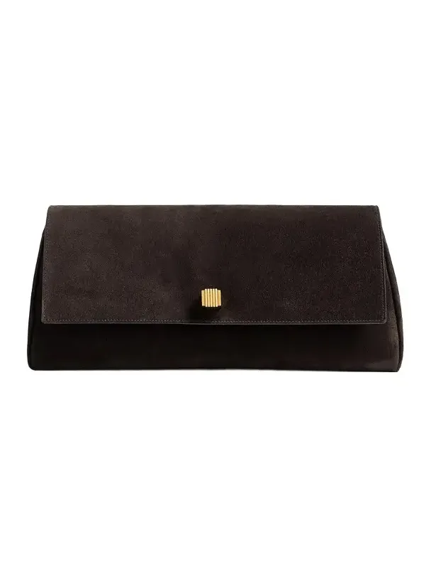 Audrey Clutch In Dark Brown Suede