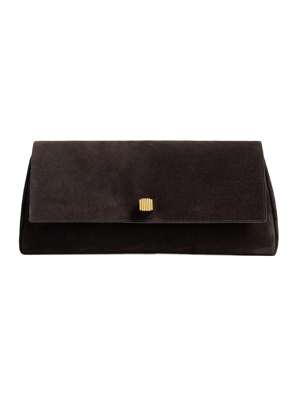 Audrey Clutch In Dark Brown Suede Audrey Clutch In Dark Brown Suede